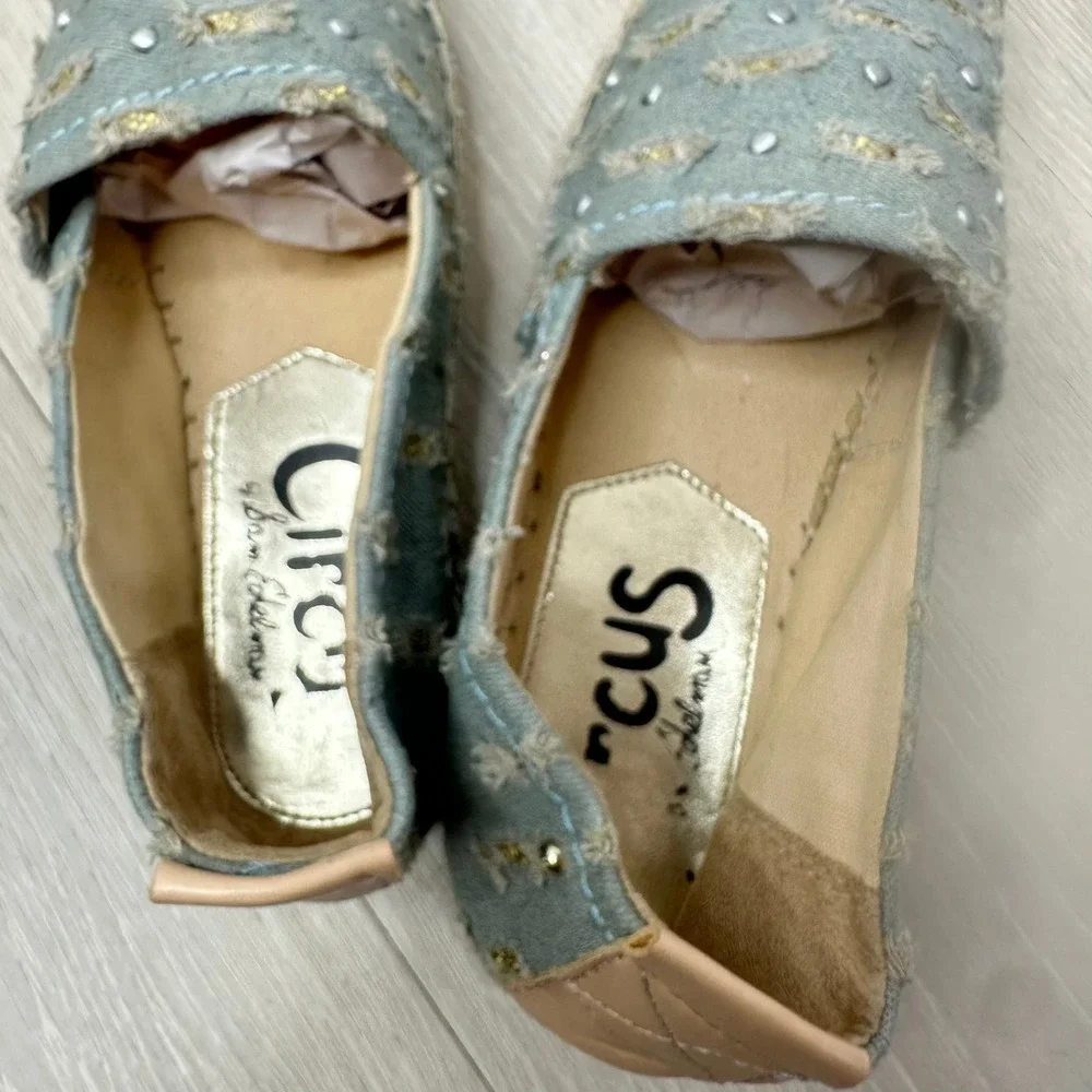 Circus by Sam Edelman Espadrille Flats Womens 8.5 Blue Denim Studded Distressed